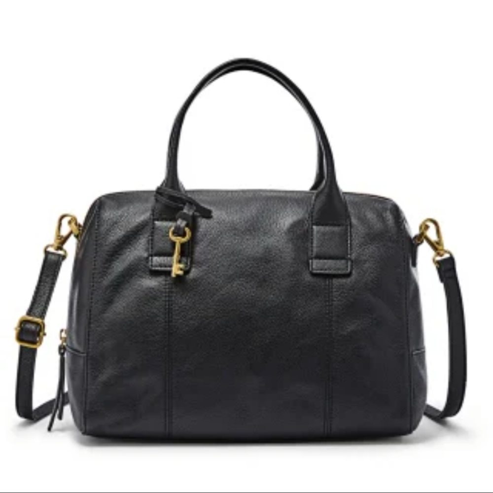 Fossil Jori Black Leather Mini Satchel Handbag Purse Vintage Hobo Crossbody